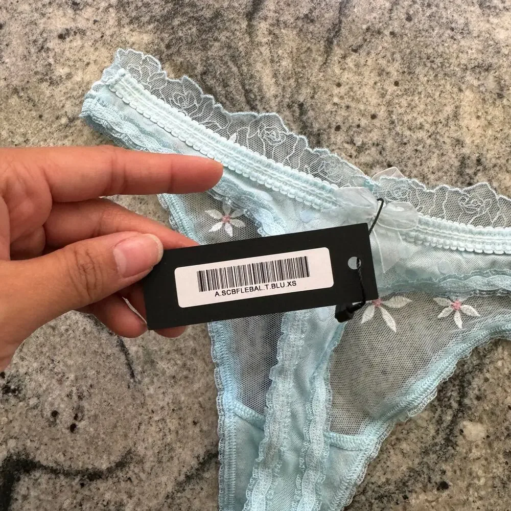 Lounge Underwear Womens XS blue lace thong floral mesh